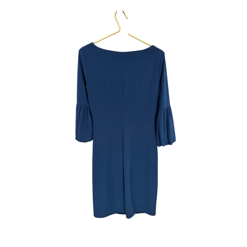 ✨Lauren Ralph Lauren Teal Ruched Sheath Dress 8 Wedding Guest Statement Sleeve ✨ - Picture 3 of 7